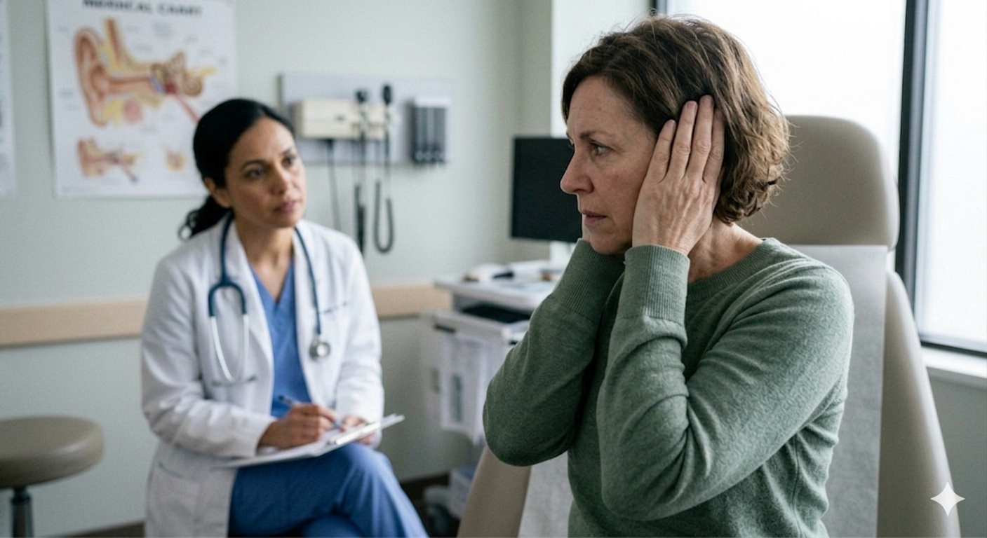 Audiologist helping a patient understand tinnitus management options